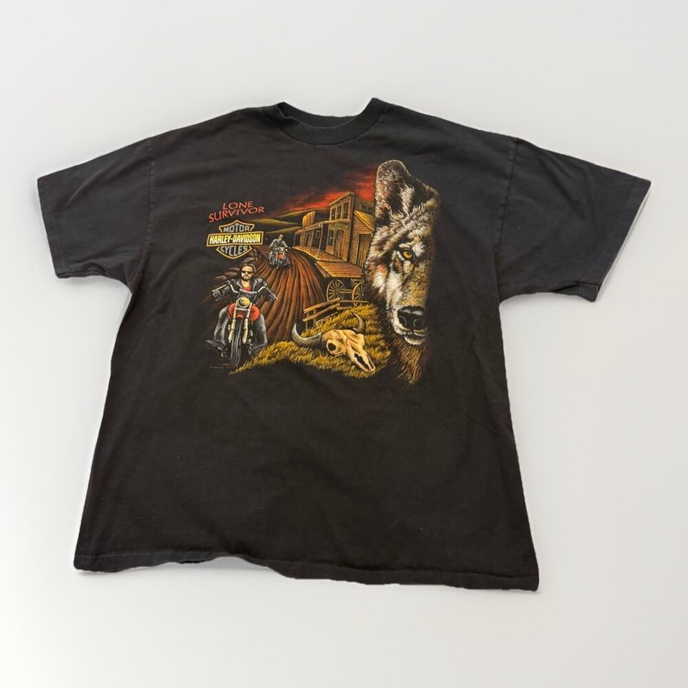 Vintage 1996 Harley Davidson Lone Survivor SINGLE STITCH Tee NC Mens XL 3465-9